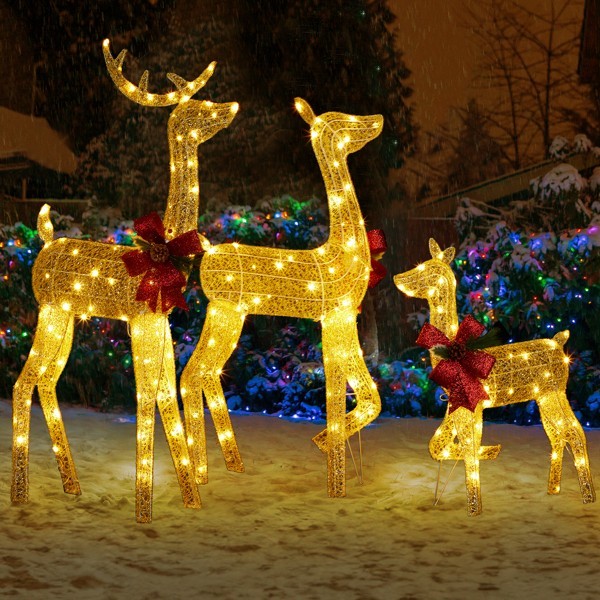 Christmas Decoration Reindeer Family Decoration Weather Proof- Set Of