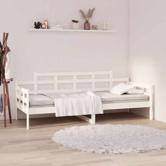 Day Bed Solid Pine & Plywood Frame White 90x200 Cm Modern Guest Sofa
