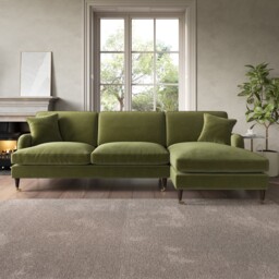 Olive Green Velvet Right Hand 4 Seater Corner Sofa - Payton Sof146