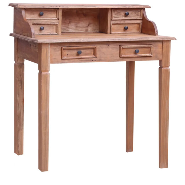Writing Desk Solid Mahogany 90x50x101cm Brown Retro Home 6 Drawers 1