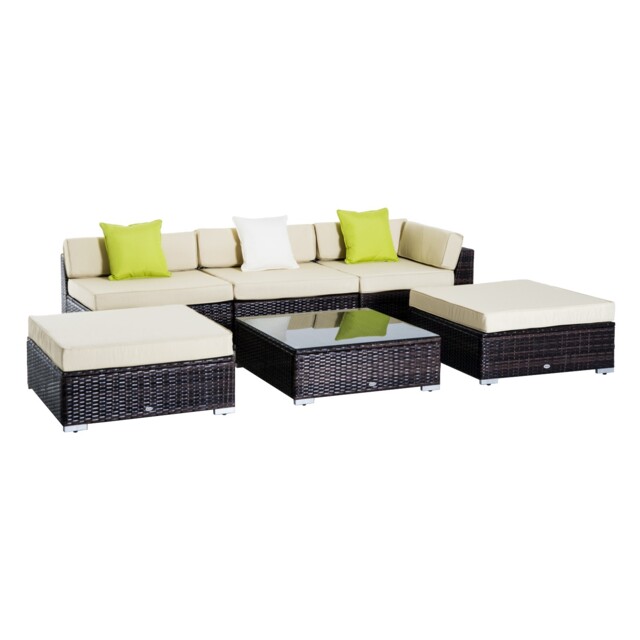 Outdoor Patio Rattan Sofa Set 6pc. Pe Wicker Brown Beige Green White