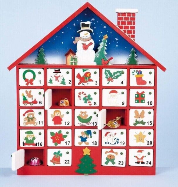Wooden Advent Calendar Christmas Xmas Wood Tradtional Calender 40 Cm