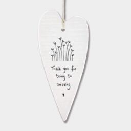 East Of India Wobbly White Porcelain Heart Thank You 6cm X 12cm, You