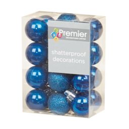 Christmas Shatterproof Baubles 24 Pack 30mm Tree Decoration Midnight
