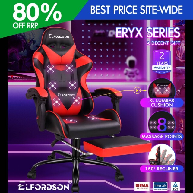 Elfordson Office Chair 8 Massage Point Padded Recliner Swivel Computer
