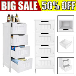 Bathroom Floor Storage Cabinet, Bathroom Storage Unit W/ 4 Drawers