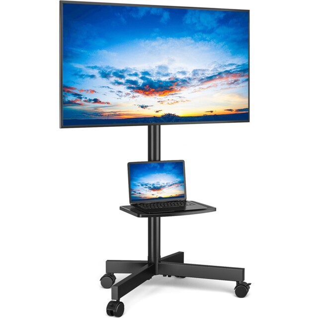 Mobile Tv Stand On Wheels For 27-60 Inch Tvs Tilt Height Adjustable