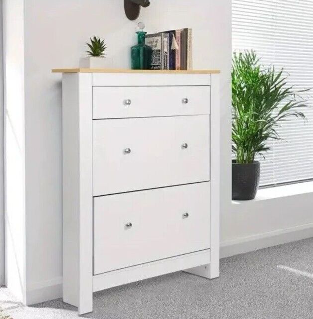 2 Drawer Shoe Cabinet Storage Cupboard Footwear Stand Rack Wooden Unit