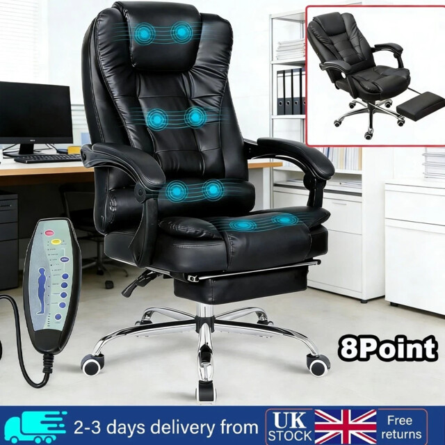 8 Point Massage Office Chair Executive Recliner Heated Footrest Swivel