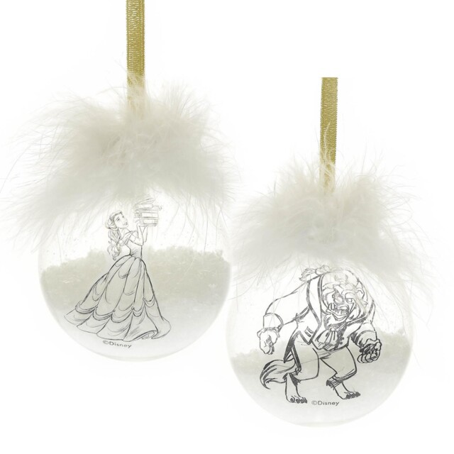 Set Of 2 Disney Christmas Baubles Hanging Tree Decorations Beauty &
