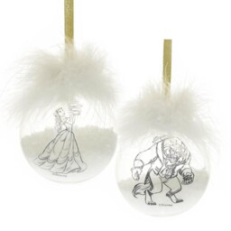 Set Of 2 Disney Christmas Baubles Hanging Tree Decorations Beauty &