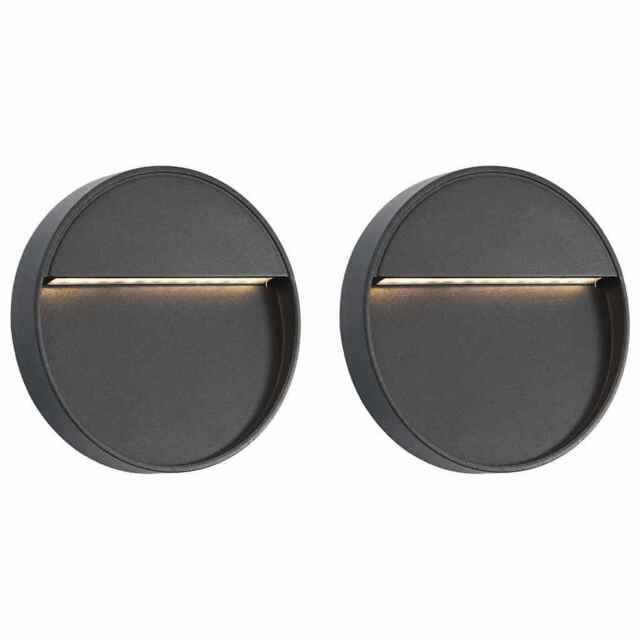 2x Outdoor Led Wall Lights 3w Black Round Garden Patio Lighting Lamp
