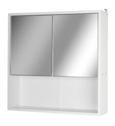 White Wooden Wall Mounted Mirror 2 Half Door Bathroom Cabinet Storage