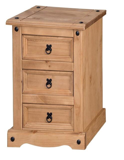 3 Drawer Bedside Table Wooden Furniture Mercers Corona Brown Side Pine