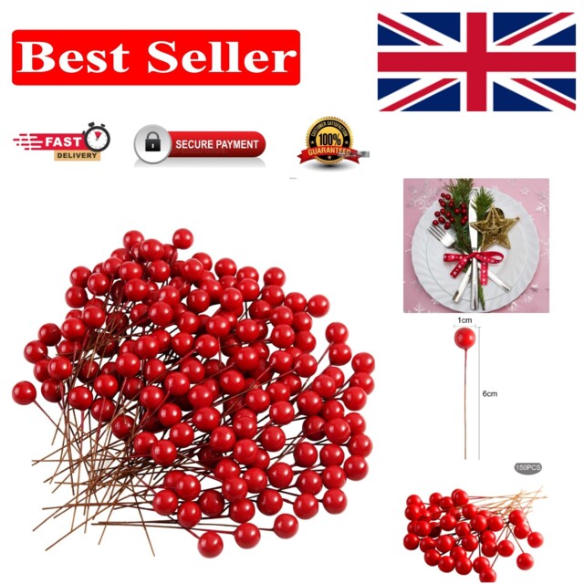Shiny Red 150-specimen Artificial Holly Berries For Holiday