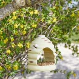 Beautiful Beehive Fly Through Hanging Bird Feeder Hand Painted Yellow