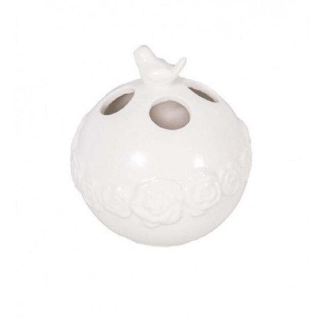 Ceramic Toothbrush Holder White 4 Holes Bird Floral Design Bathroom