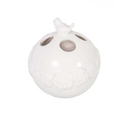 Ceramic Toothbrush Holder White 4 Holes Bird Floral Design Bathroom