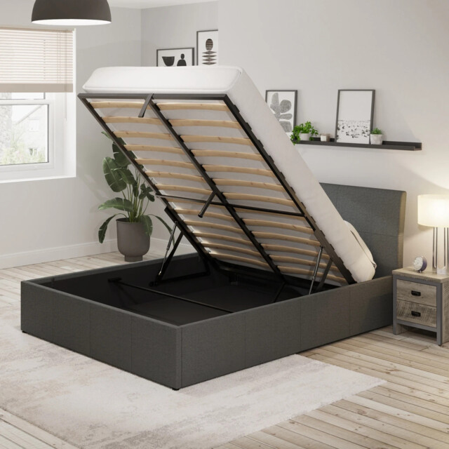 Ascot Double Ottoman Storage Bed Grey Fabric End Lift Up Storage