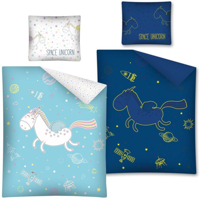 Unicorn Space Single Duvet Cover Set Glow In The Dark Reversible