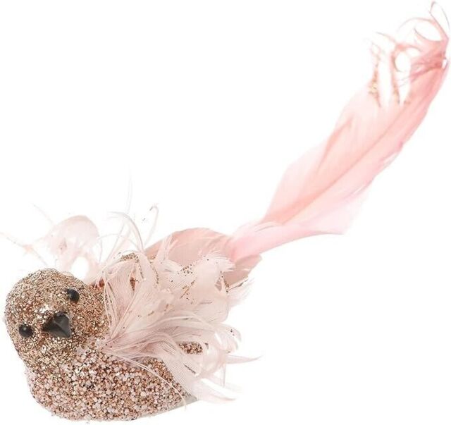 Set 2 Gorgeous Pink/gold Glittered Bird On Clip Feathers Wedding