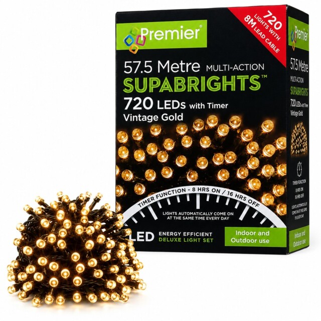 Premier 720 Led Vintage Gold Celebration Lights Outdoor Indoor Timer