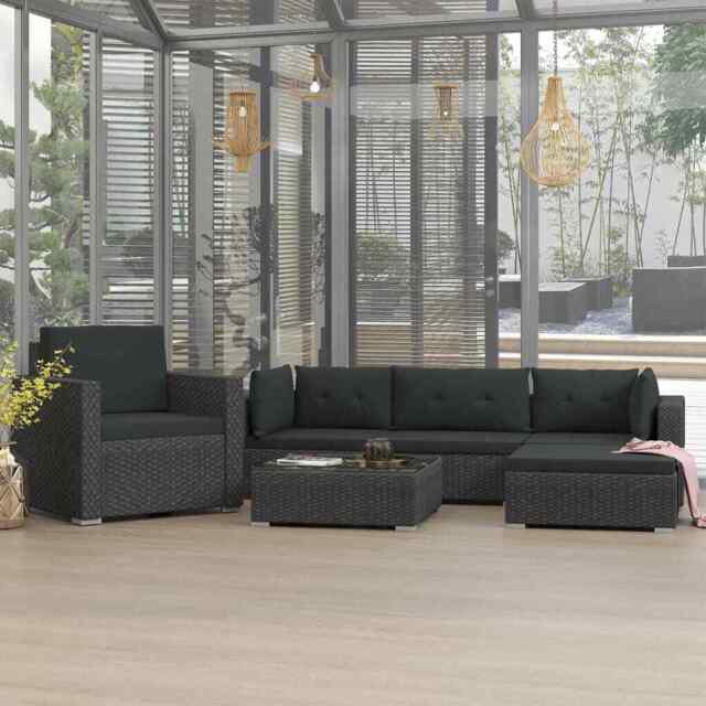 6 Piece Garden Lounge Set With Cushions Poly Rattan Black Vidaxl