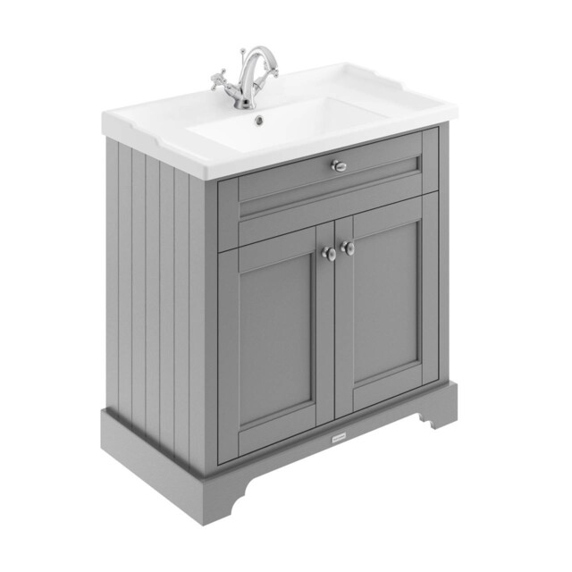 Old London Storm Grey Woodgrain 800mm 2 Door Vanity Unit And Edwardian