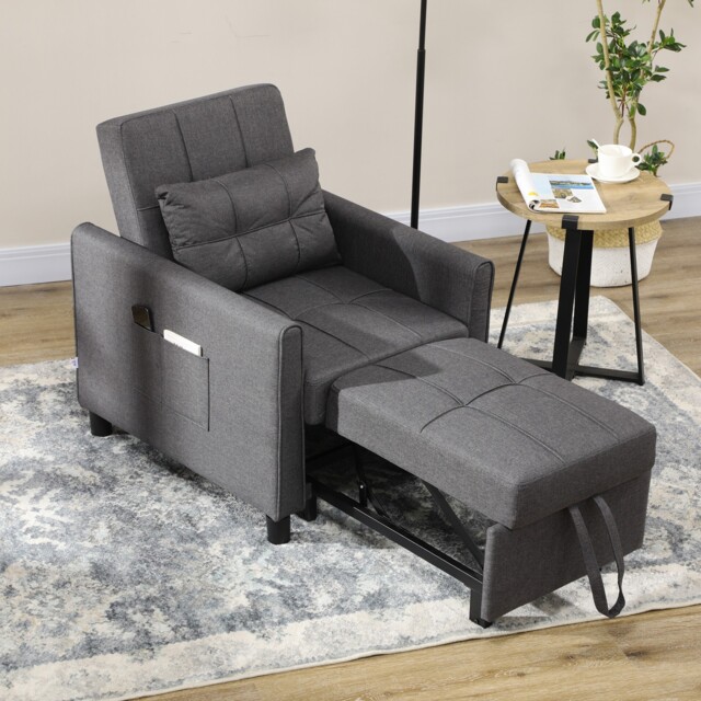 Single Chair Bed, Pull Out Sleeper Chair With Adjustable Backrest,