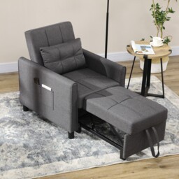 Single Chair Bed, Pull Out Sleeper Chair With Adjustable Backrest,