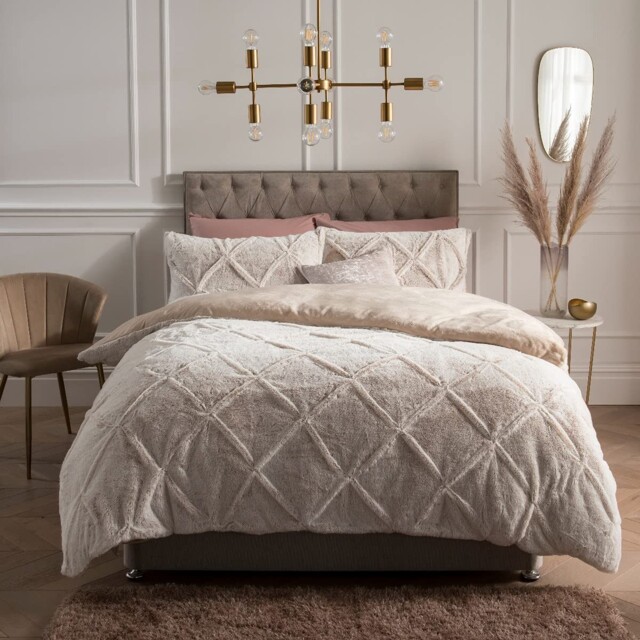 Ruched Diamond Faux Fur Fleece Thermal Warm Cosy Super Soft Duvet