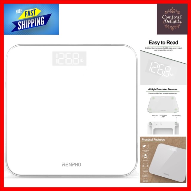 Sleek Digital Bathroom Weighing Scales High Precision Led White 180kg