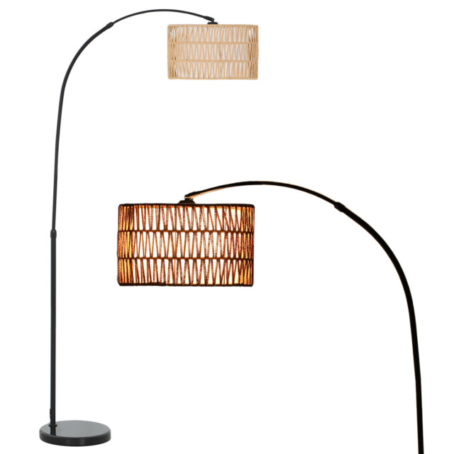 Floor Lamp Black 144-175cm Adjustable Hemp Rope Metal Marble