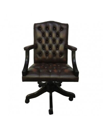 Chesterfield Leather Gainsborough Antique Brown Swivel Office Chair Uk