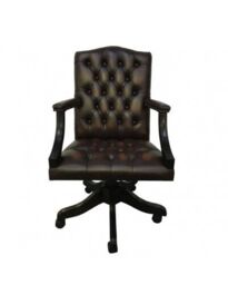 Chesterfield Leather Gainsborough Antique Brown Swivel Office Chair Uk