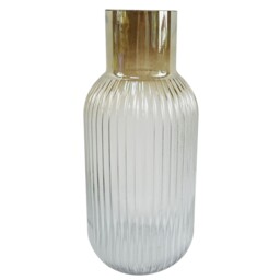 Ombre Glass Vase 34cm Ridged Practical Everyday Use Brown