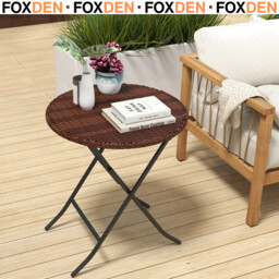Foldable Pe Rattan Outdoor Coffee Table Metal Frame Wicker Round Side