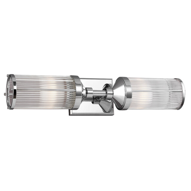 Ip44 Twin Wall Light 2 Bar Horizontal Ribbed Glass Tube Shade Chrome