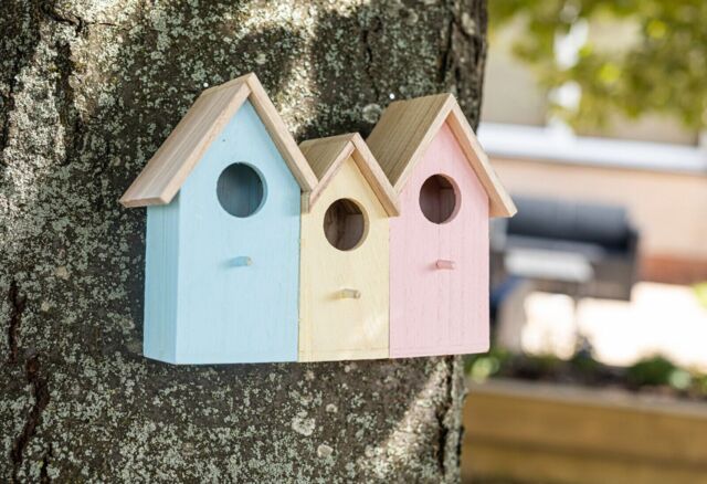 Hanging Bird House Wall Mounted Garden Feeder Outdoor Decor Pastel 3