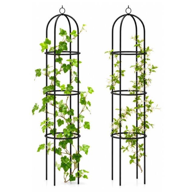 2 Pack Large Metal Garden Obelisk 190cm Black Powder Coated 190x40cm,