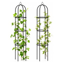 2 Pack Large Metal Garden Obelisk 190cm Black Powder Coated 190x40cm,