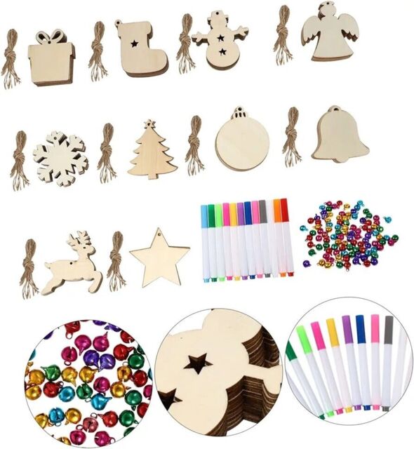 Wooden Christmas Craft Blank Shapes Embellishments Xmas Tree Hanging