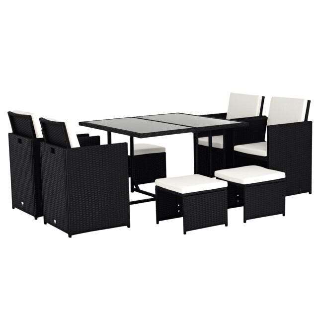 Outsunny 8 Seater Cube Rattan Garden Dining Set With Cushions, Black