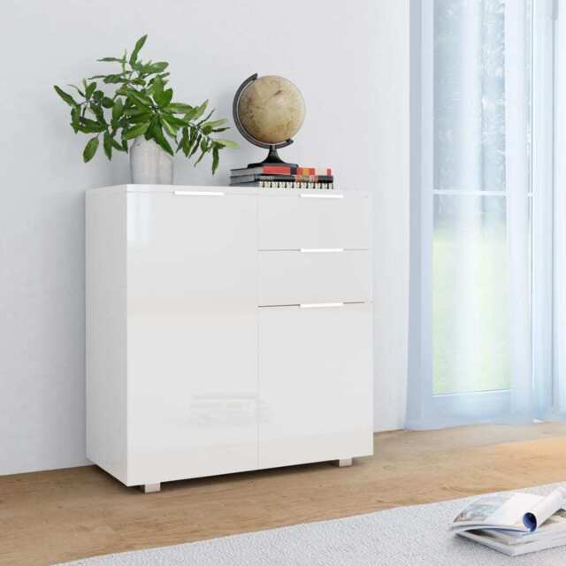 Sideboard High Gloss White 71x35x80 Cm Engineered Wood Vidaxl