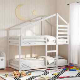 Bunk Bed With Roof White 90x200 Cm Solid Wood Pine Vidaxl