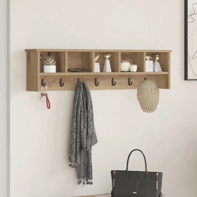 Wall-mounted Coat Rack With Shelf Artisan Oak 100 X 16 X 26 Cm Vidaxl