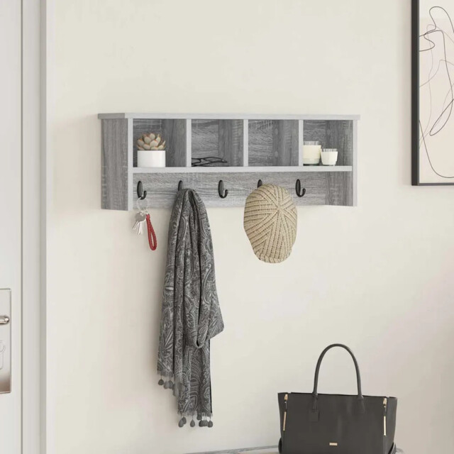 Wall-mounted Coat Rack With Shelf Grey Sonoma 75 X 16 X 26 Cm Vidaxl