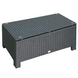 Outsunny Garden Rattan Side Table, Wicker Coffee Desk, Glass Top,