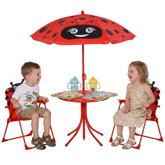 Outsunny Kids Folding Picnic Table Chair Set Ladybug Pattern Outdoor