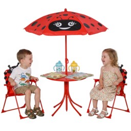 Outsunny Kids Folding Picnic Table Chair Set Ladybug Pattern Outdoor